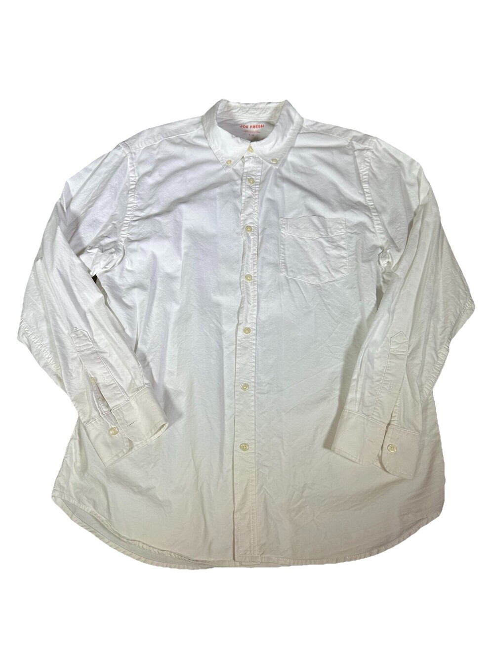 Joe Fresh Men Dress Shirt Large White Long Sleeve Button Up Lightweight